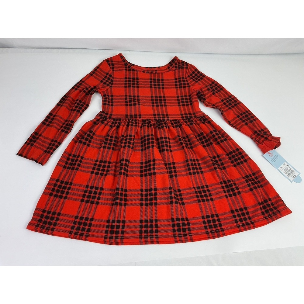 Cat Jack Kids Girls Red Black Plaid‎ Long Sleeve Dress Holiday Size 4T